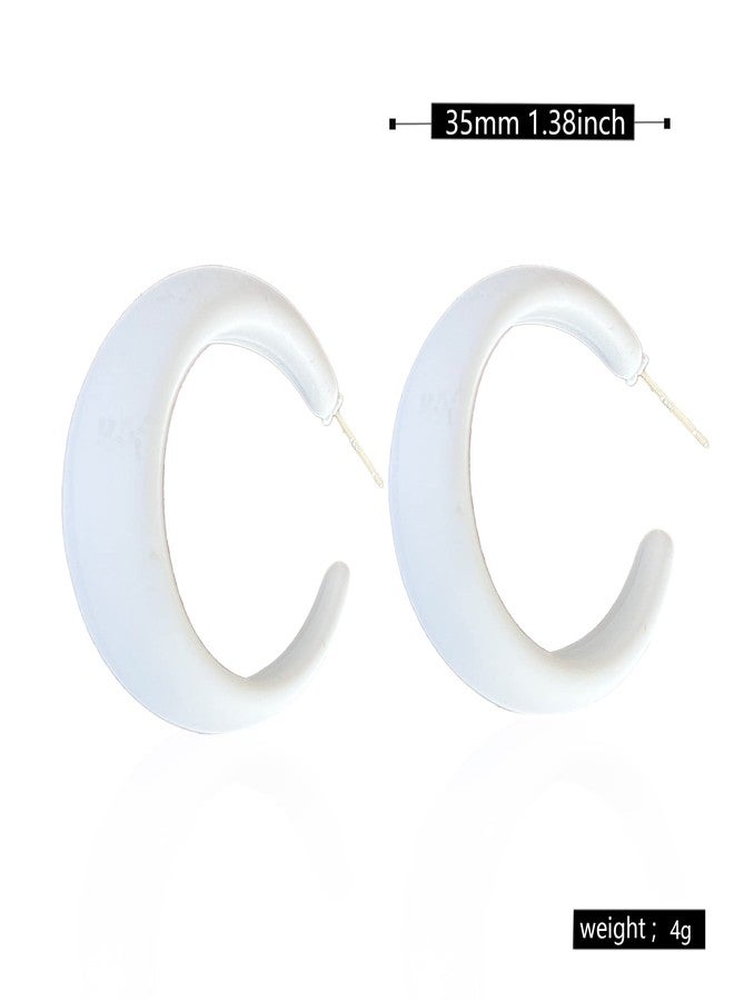 Anmpab Acrylic Resin Hoop Earrings - 70s 80s Colorful C Shape Trendy Chunky Cute Candy Earrings - White - Image 4